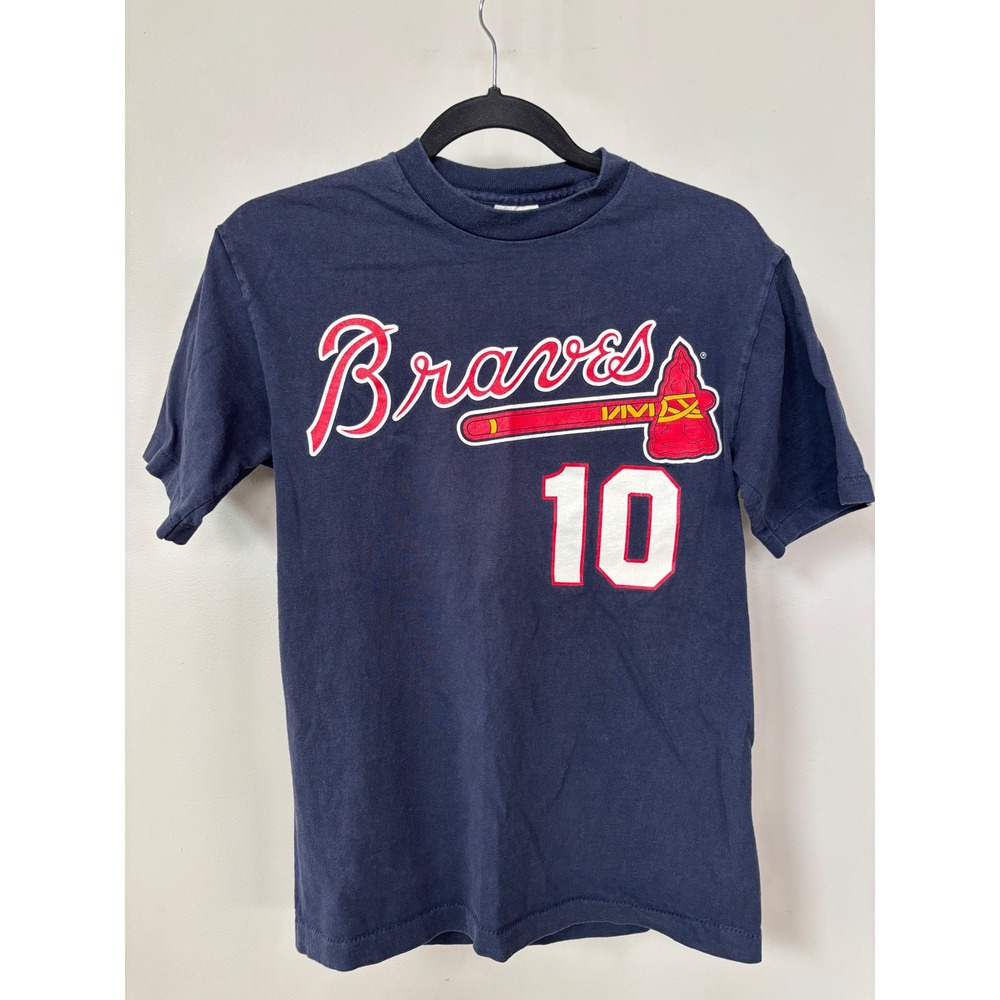 Vintage Atlanta Braves Chipper Jones 10 T-Shirt Kids XL Majestic Navy Blue MLB